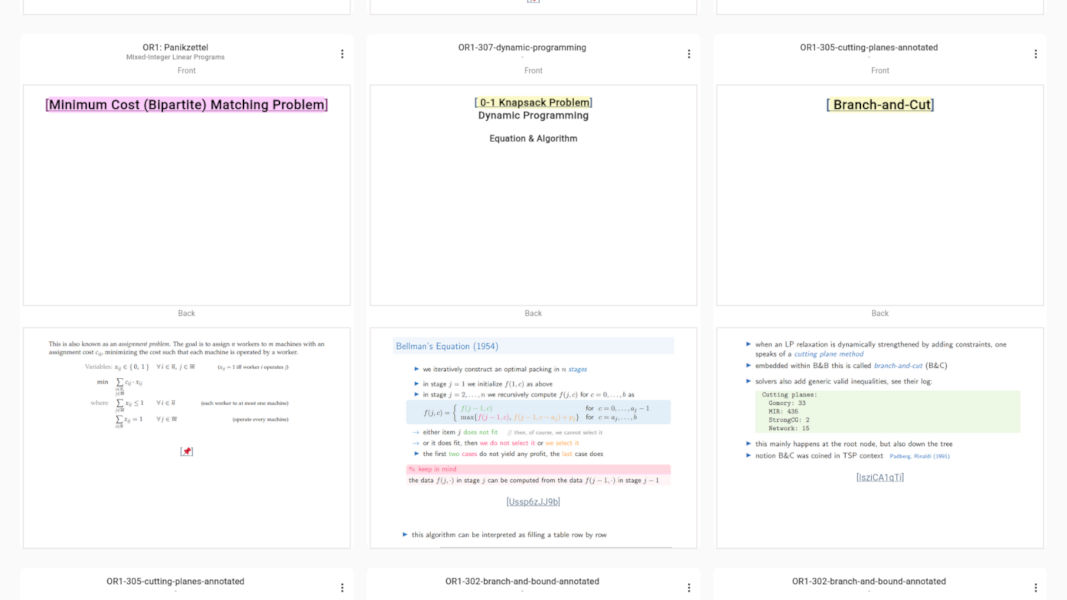 Screenshot of the tool showing a grid of all the created cards